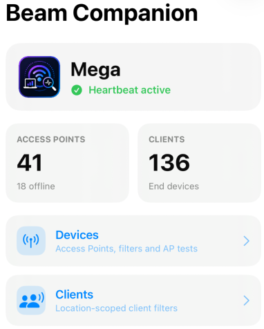 Beam Companion Home mit Access Points und Clients