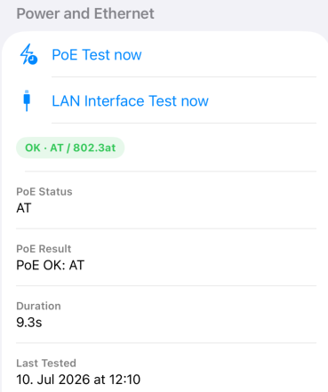 Beam Companion PoE, Ethernet und Link Validierung