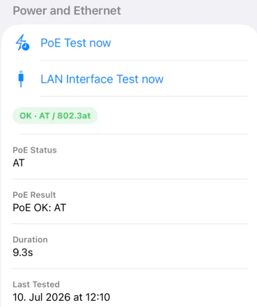 Beam Companion PoE, Ethernet und Link Validierung